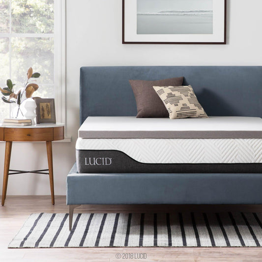 Lucid 2 Inch Ventilated Bamboo Charcoal Memory Foam Mattress Topper - Twin XL Mattress Topper