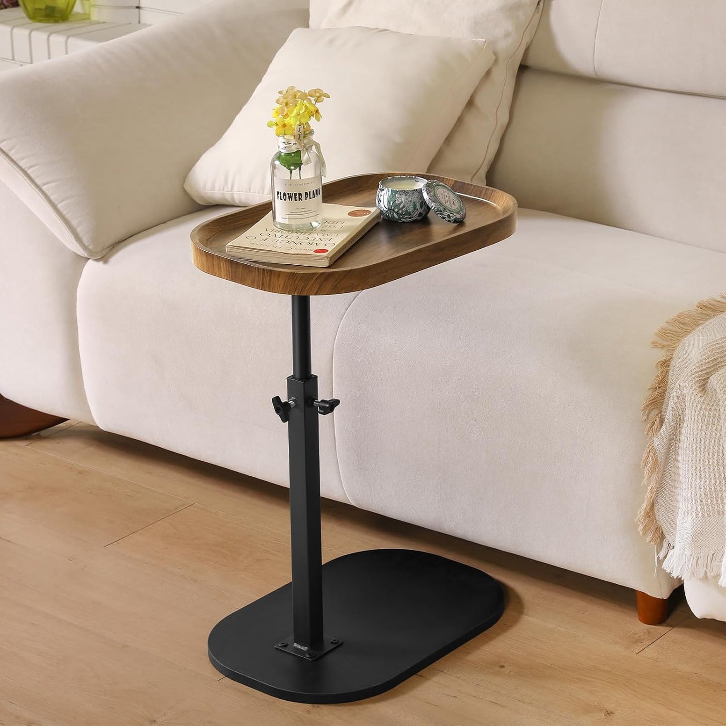 360° Swivel TV Tray Table for Dinner,Adjustable Small Bedside Table with Wheels, C Shaped End Table for Couch, Couch Side Tables That Slide Under Sofa and Bed, Suitable for Coffee,Snack,Drink