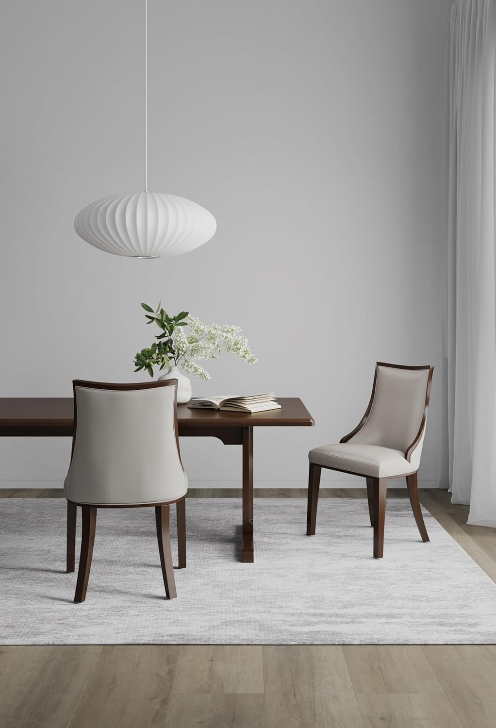 Manhattan Comfort Grand Avenue Faux Leather Dining Chairs, Parsons Accent Furniture with Padded Wingback Seat and Solid Beech Wood Frame, Set of 2, Light Grey