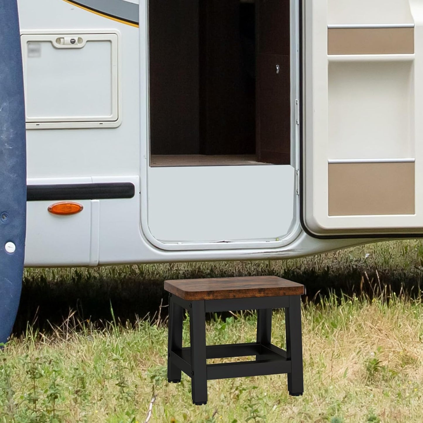 IBUYKE Small Step Stool for Adults Kids, Wooden Bedside Step Stool for High Beds, Non-Slip Stepping Foot Stool with 330 Lbs Capacity for Bedroom Livingroom Bathroom Kitchen, Rustic Brown TBD003H