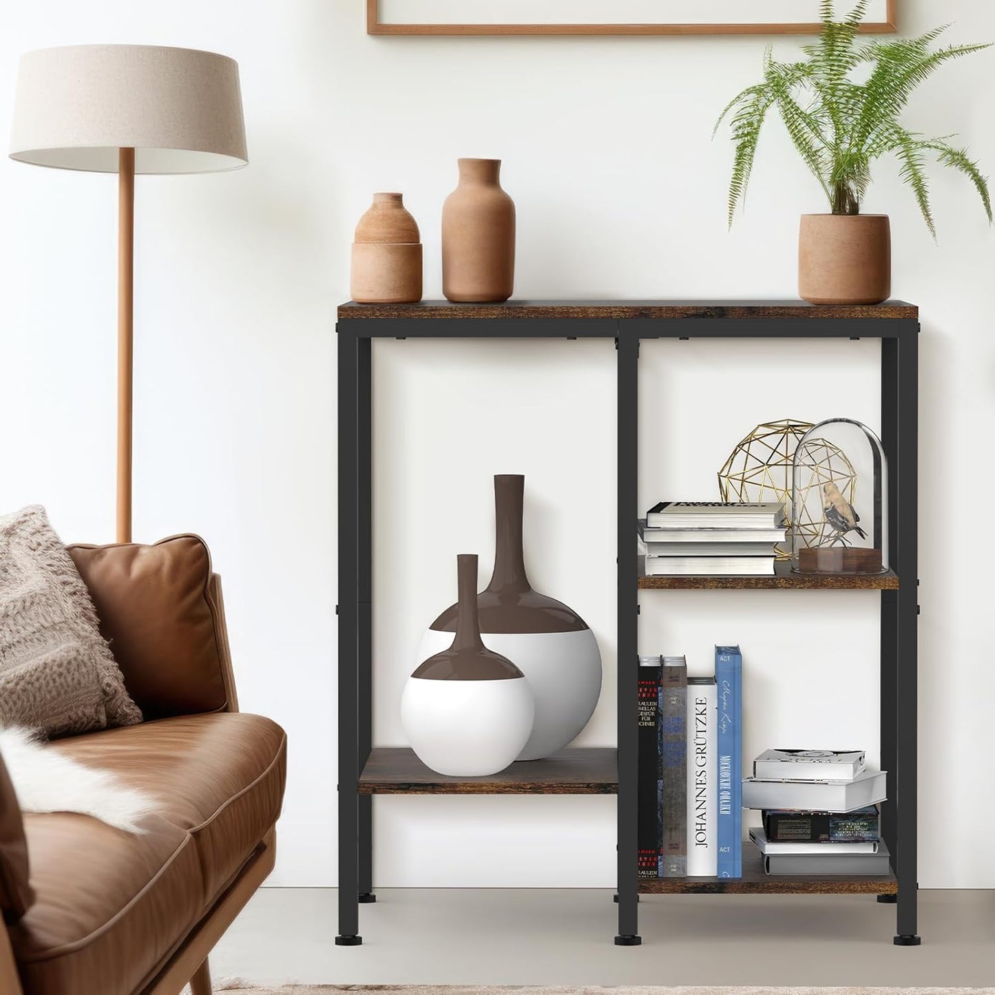 Kitchen Microwave Stand,4-Tier Adjustable Bakers Rack,Multi-Purpose Kitchen Storage Cart for Coffee Station,Space-Saving Metal Appliance Shelf for Living Room,Rustic Brown