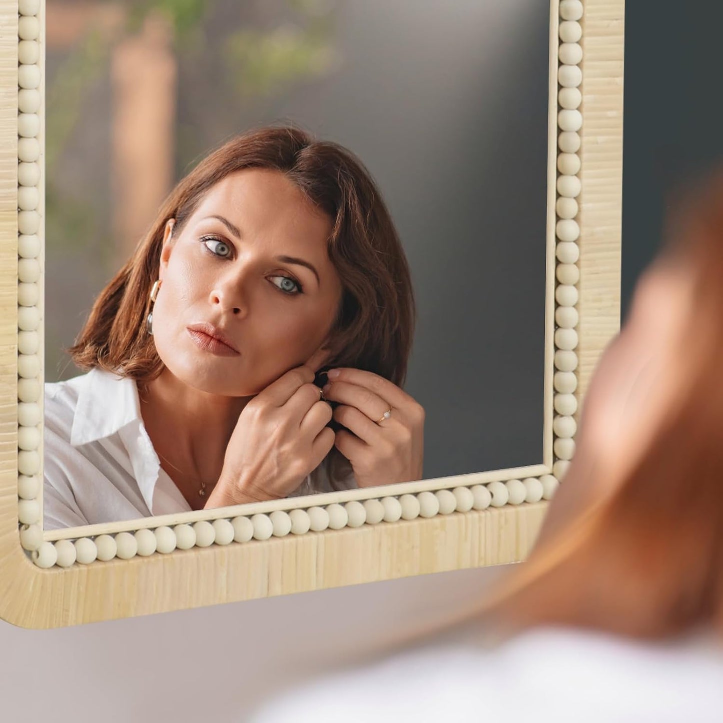 ULIKE Rattan Mirror for Bathroom, 22x30 Inch Rectangle Rustic Farmhouse Wall Decor with Handmade Wicker Frame, Boho Mirror for Nursery Bedroom Living Room Entryway