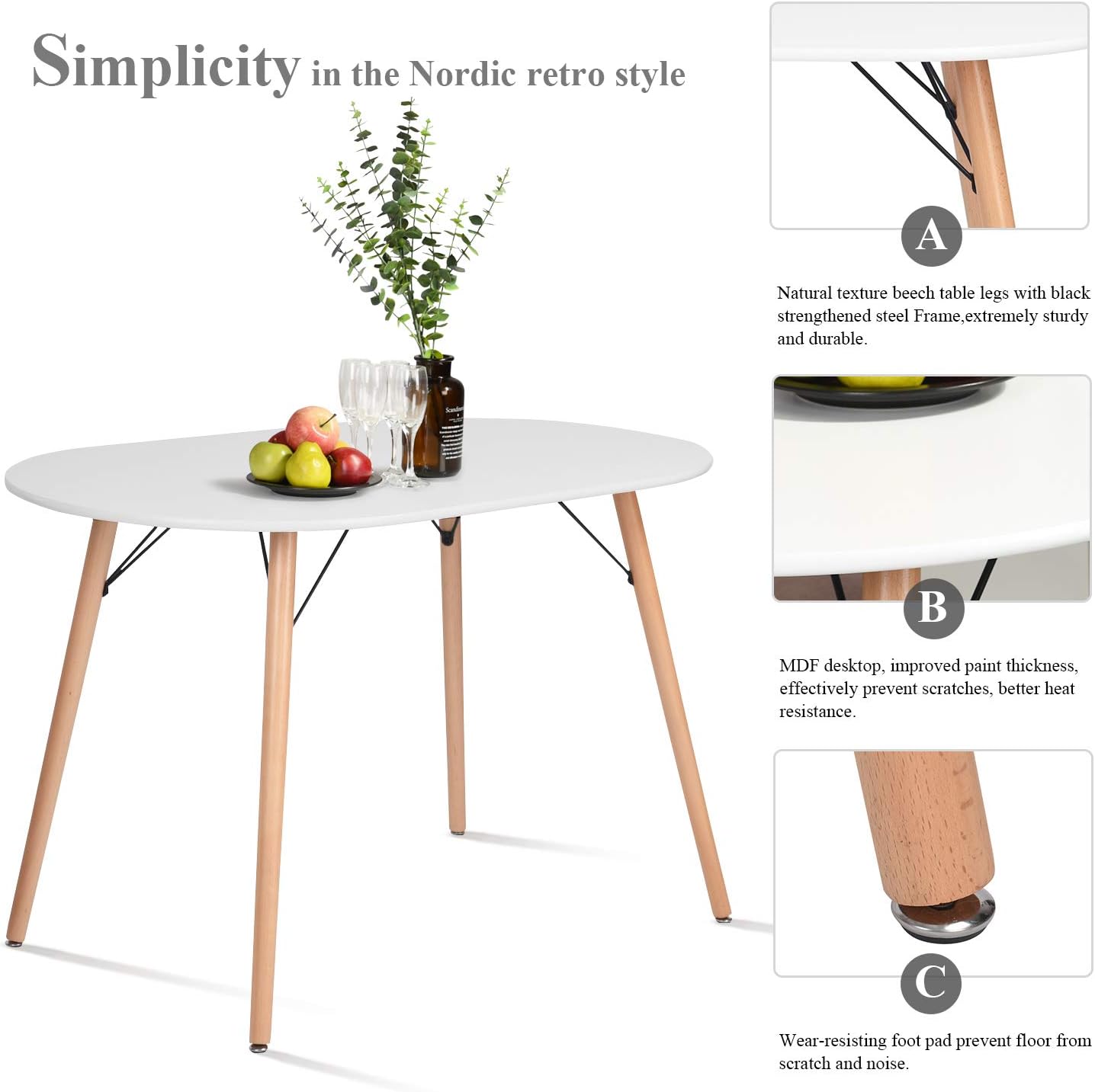 Homy Casa 47.2'' Kitchen Dining Table Minimalist Style Dining Table for Small Spaces Dining Livint Room Cafe, Simple Dinner Table in White, ONLY Table Included