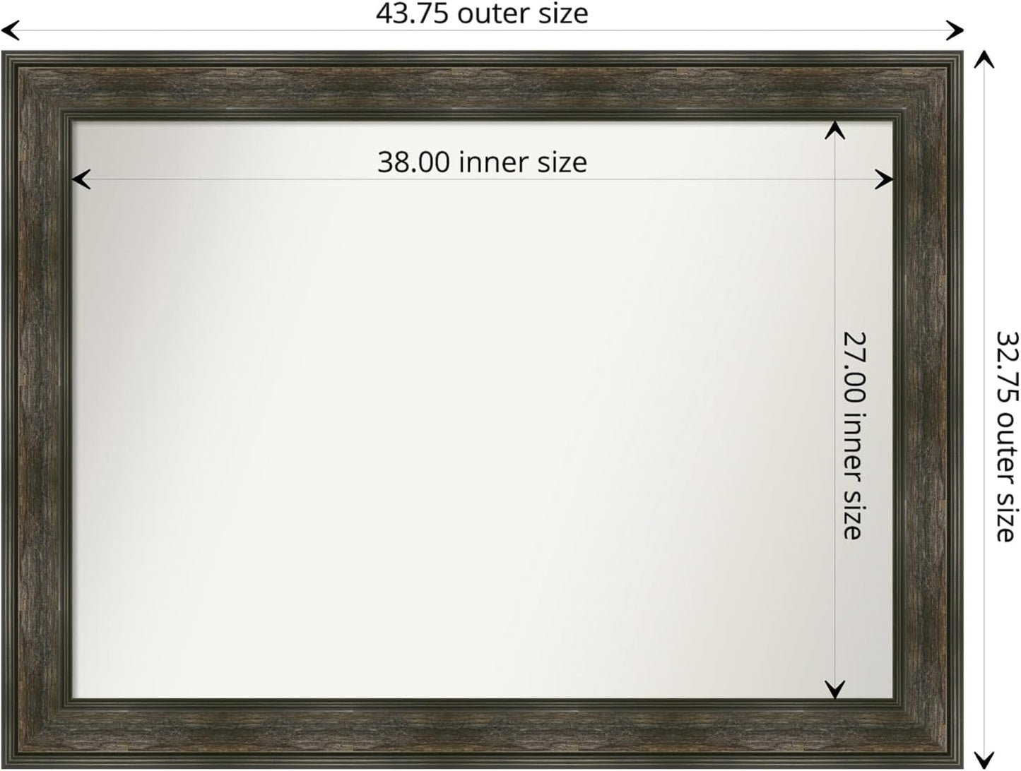 Amanti Art Brown Bathroom Mirror for Over Sink, 33x44 Rail Rustic Char Rectangle Vanity Mirror, X-Large Country Rustic Frame, Hangs Horizonally and Vertically, Bathroom Wall Decor, Non-Beveled Edge