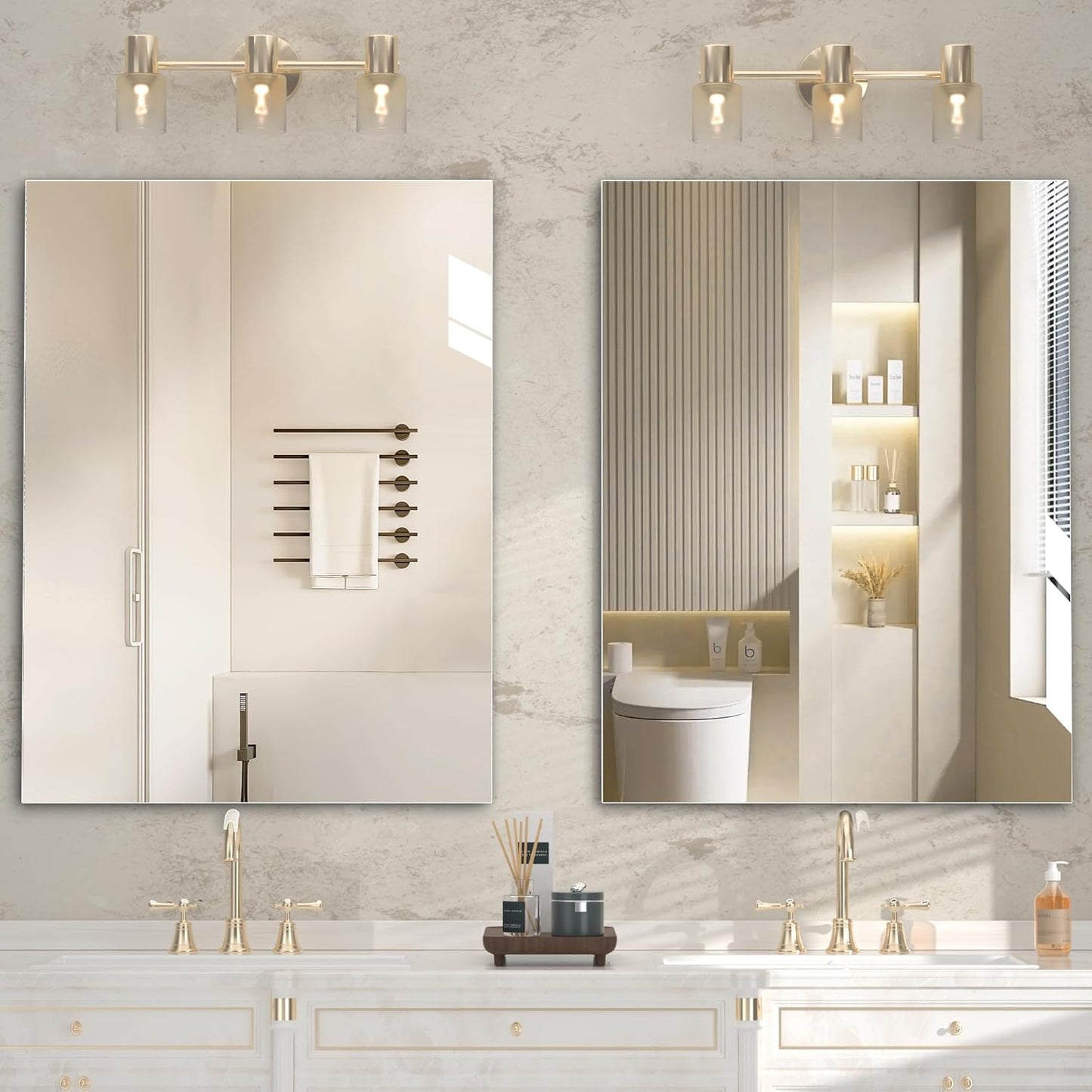 Hasipu 2-Pack 32" x 24" Bathroom Mirror, Mirrors for Sink, Frameless Mirror, Rectangle Mirror for Bathroom, Modern, Horizontal or Vertical