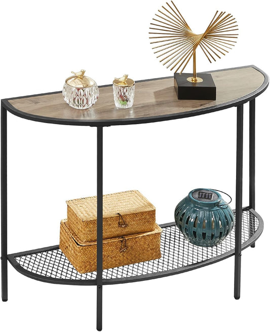 SAYGOER Console Table 2 Tier Narrow Entryway Table with Storage Shelves Half Moon Sofa Couch Table Industrial Small Entry Way Tables for Living Bedroom Hallway Office Easy Assembly, Gray Black