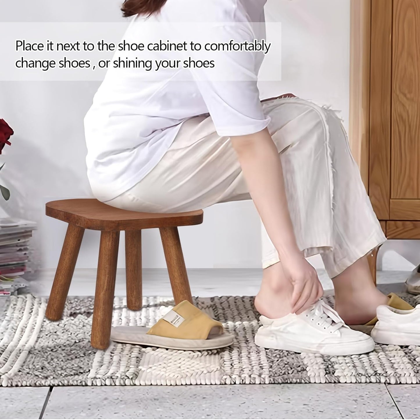 Wooden Step Stool for Adults Step Stool for Toddlers Plant Stool Small Wooden Stool with Four Detachable and Assembled Legs Nicely Balanced (Classic 9.3inch)