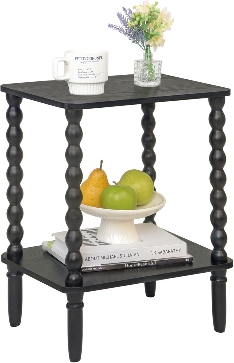 Black Side Table, Small End Table with 2-Tier Shelf, Vintage Night Stand with Storage for Bedroom Living Room, Small Spaces (Black)