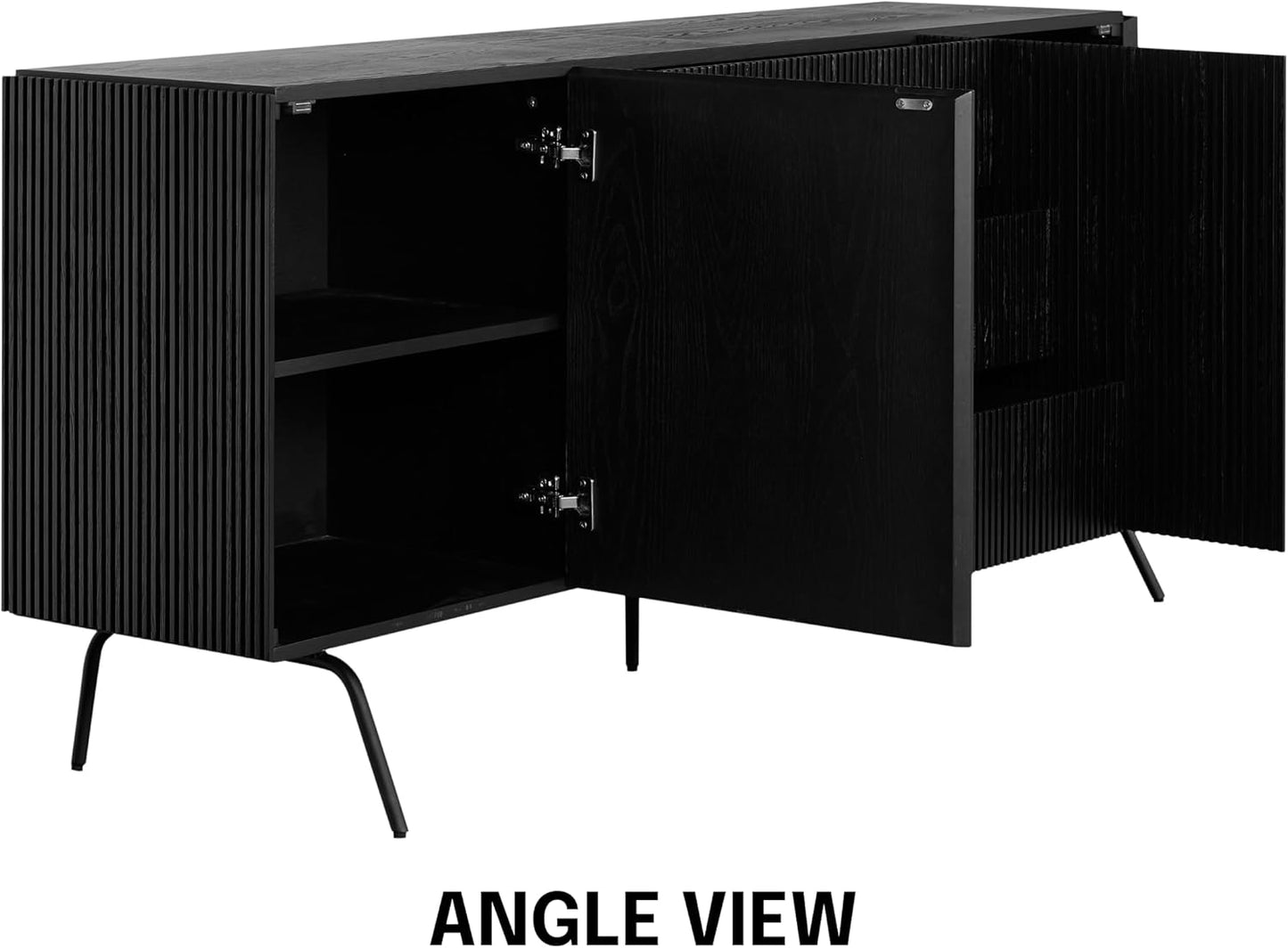 NTC Veil Sideboard with 2 Doors and 3 Drawers, Buffet Cabinet with Vertical Groove Design and Metal Legs, Storage Cabinet for Living Room, and Entryway, Effortless Assembly - Burnt Black