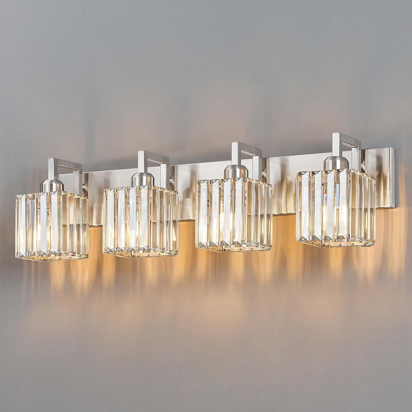 Modern Bathroom Vanity Light 4-Lights Brushed Nickel Vanity Light Crystal Wall Light Bathroom Light Fixtures