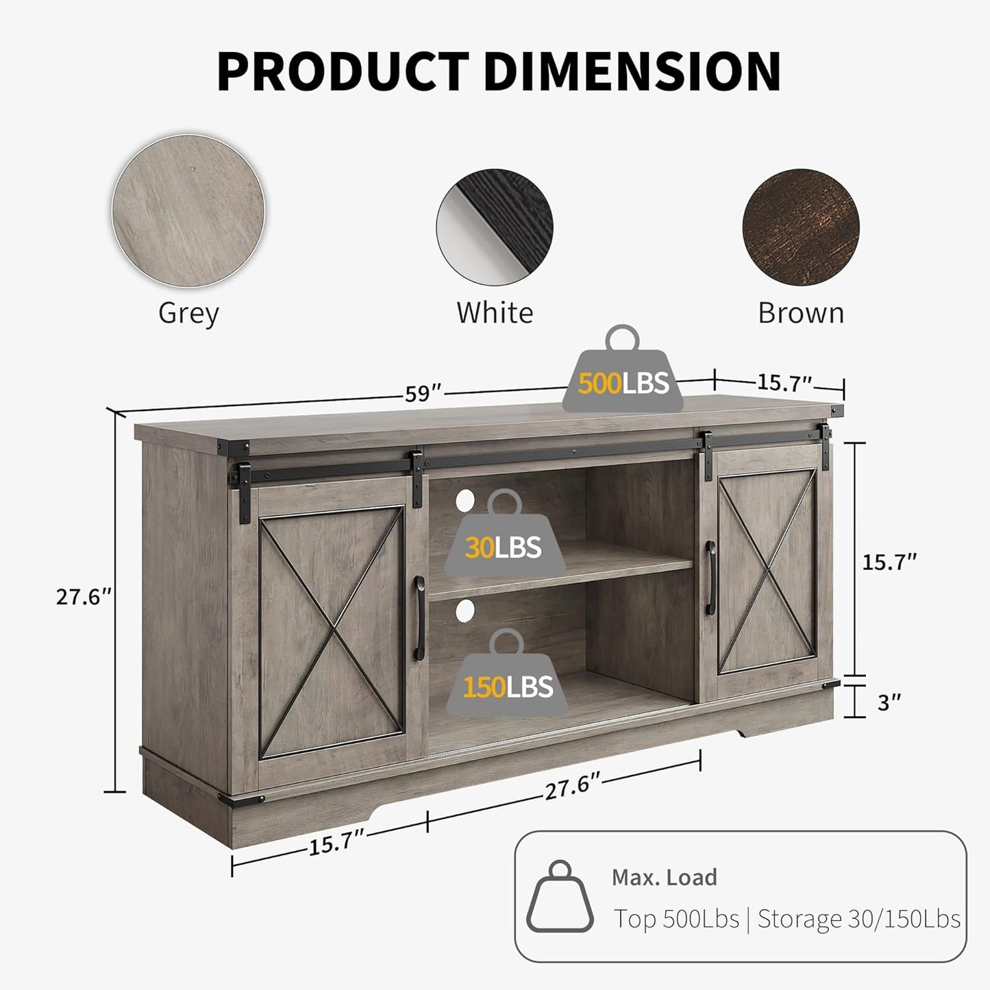 CABIHOME Farmhouse TV Stand and Entertainment Center for TV Up to 65 Inches with Sliding Barn Doors and Adjustable Shelf, TV Media Storage Console Table and Furniture for Living Room, Bedroom, Grey