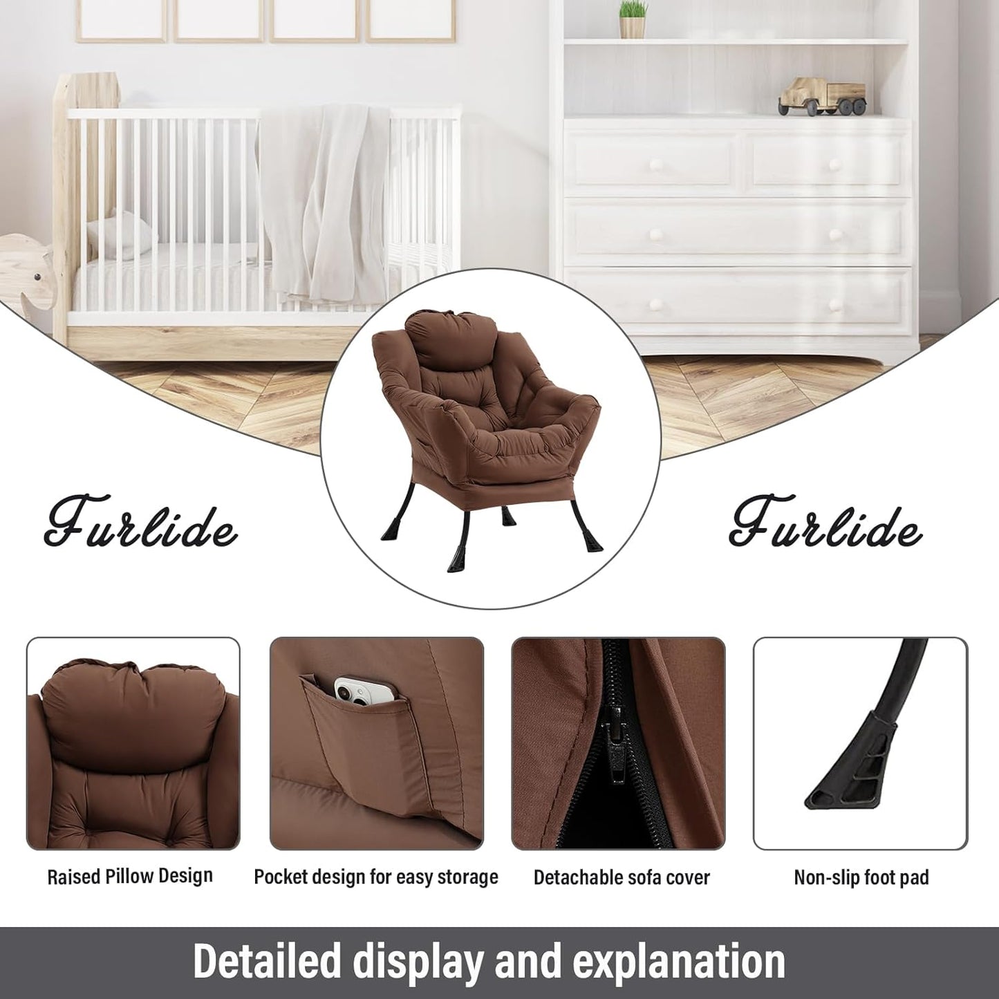 Lazy Chair with Ottoman, Modern Chair with Folding Footrest, Lounge Accent Chair, Comfortable Reading Chair (Dark Brown)