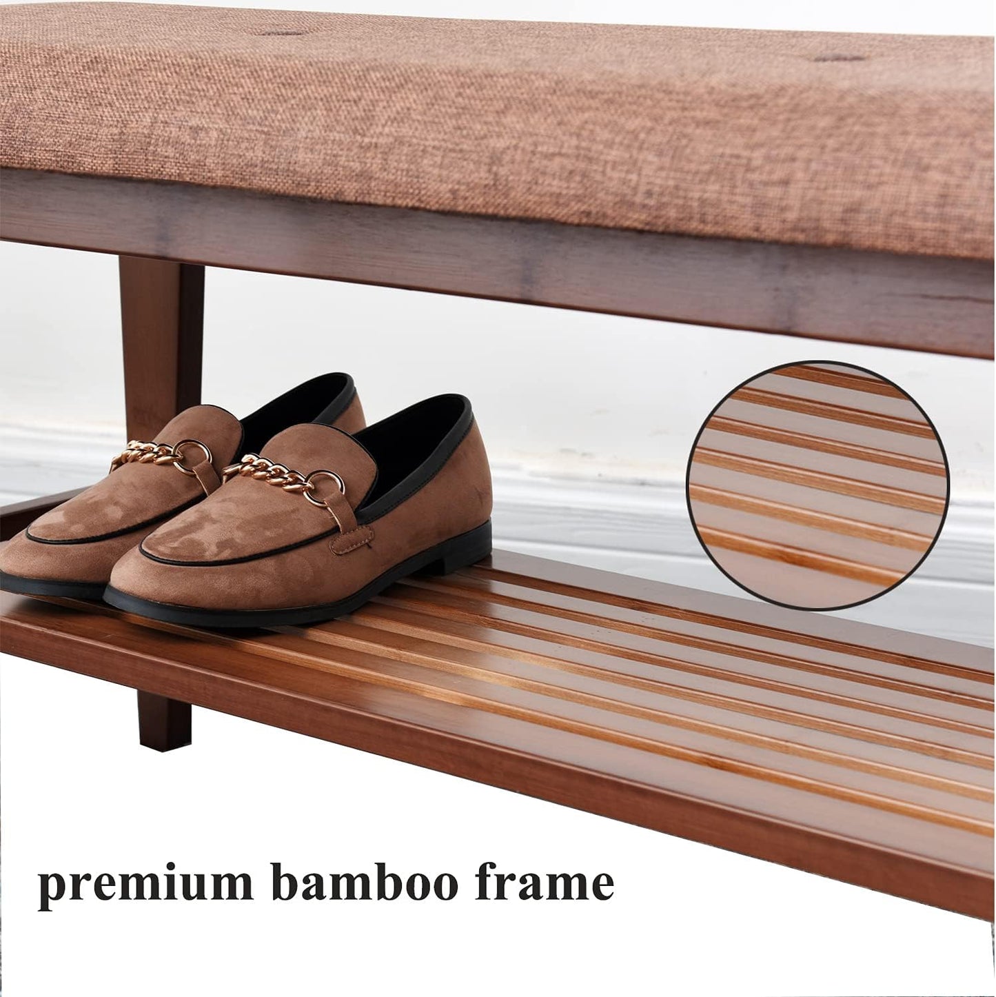 Shoe Entryway Bench, Bamboo Shoe Rack Bench, Organizer with 2 Tier Storage Simple Style Good Load Bearing, Ideal for Entryway Hallway Living Room,(Brown,35.4'')