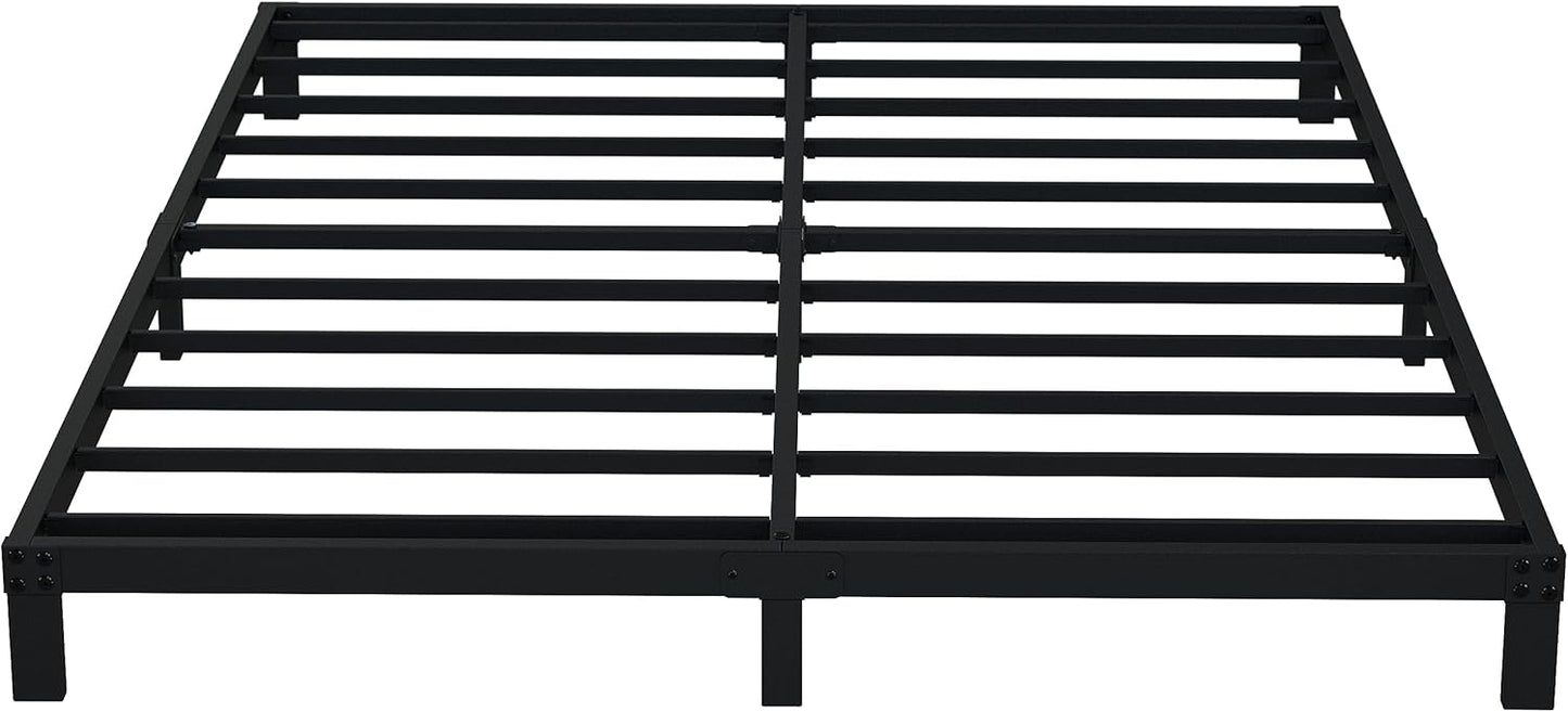 EMODA Queen Bed Frame No Box Spring Needed 6 Inch Heavy Duty Metal Platform BedFrame Queen Size with Steel Slats, Easy Assembly, Black