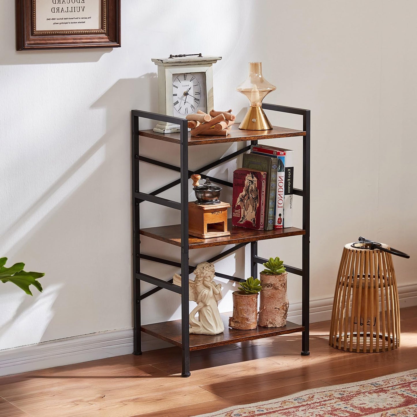 3-Tier Small Bookshelf Vintage Industrial Bookcase for Office and Home,Sturdy Metal Frame with MDF Panels,Easy Assembly,27.56" H x16.54 W x11 D