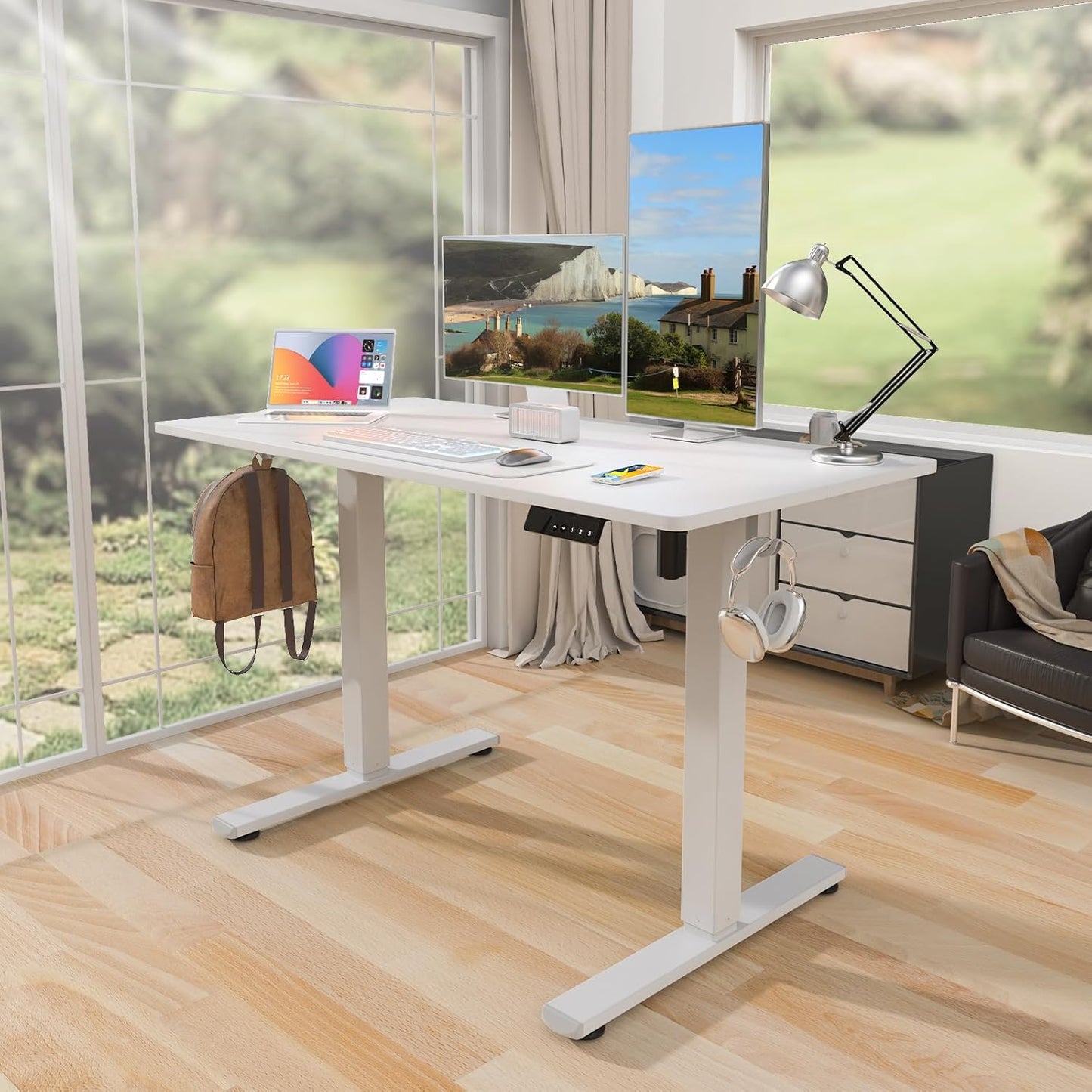 Kingant Electric Standing Desk Height Adjustable Stand Up Desks [48x 20 Inch] - Sit Stand Desk Ergonomic Rising Desks Computer Stand Desk for Home Office Workstation & Cable Management