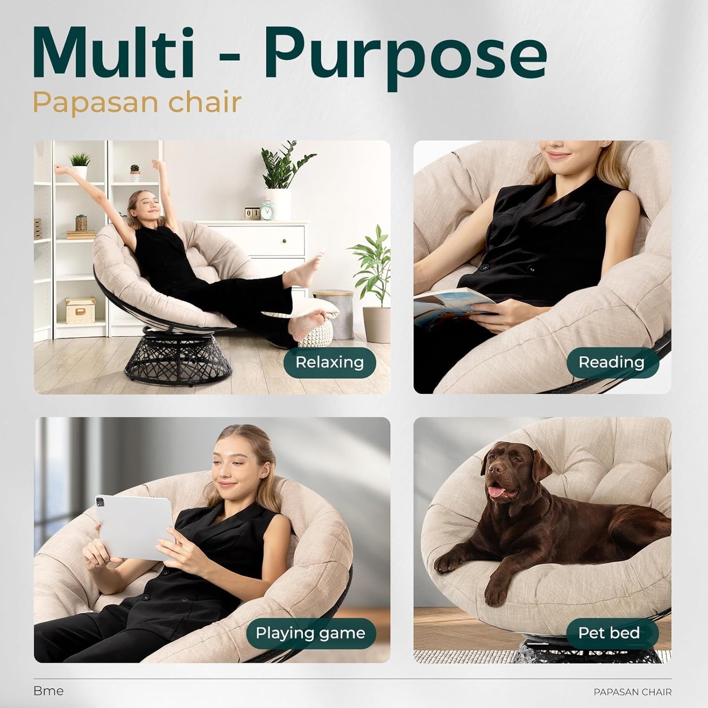 Bme 40" Ergonomic Wicker Papasan Chair