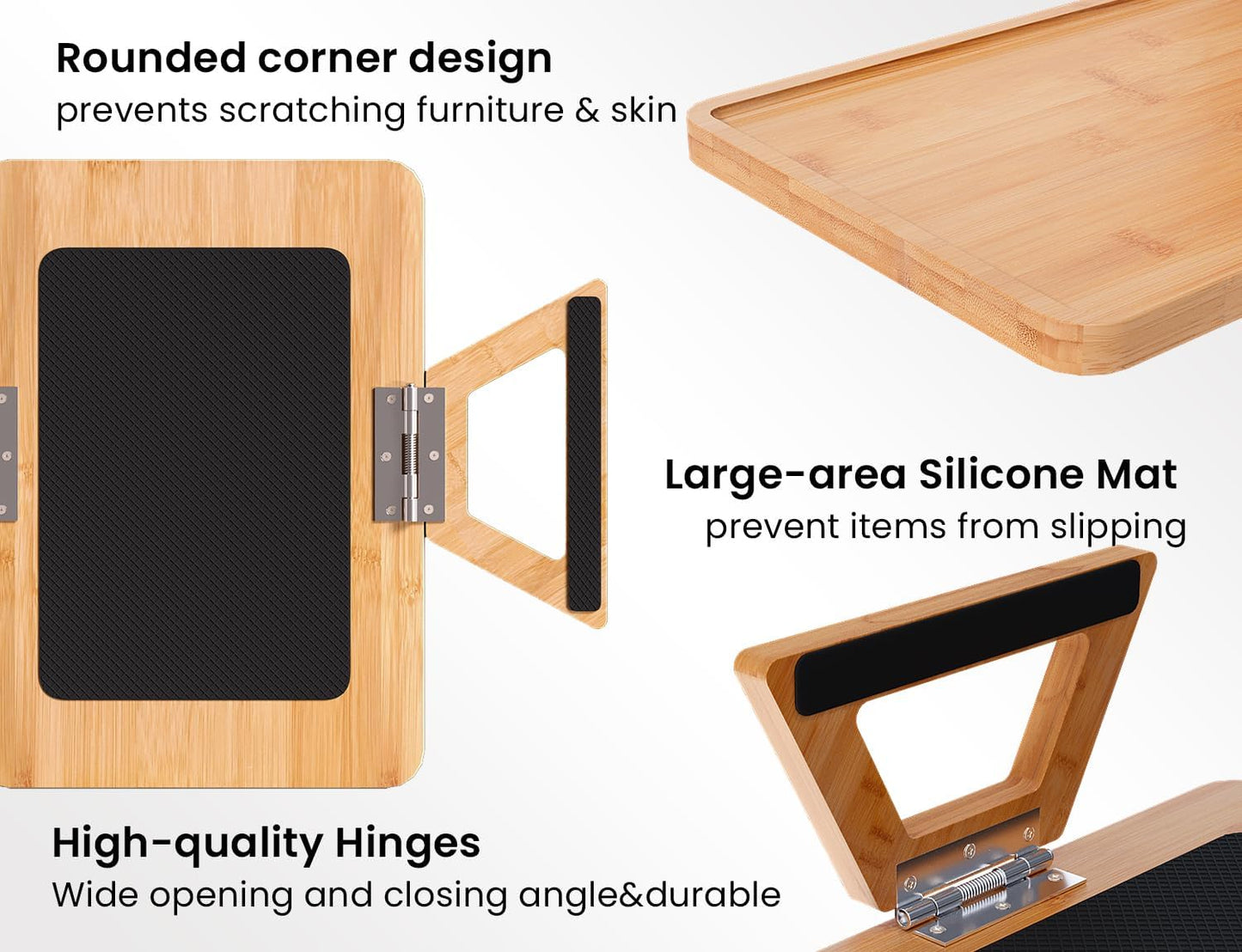 2 Pack Couch Arm Tray,Bamboo Folding Sofa Tray,Sofa Armrest Trays Clip-On Couch Desk for Drinks,Snacks,Phone,Remote Control（Natural）