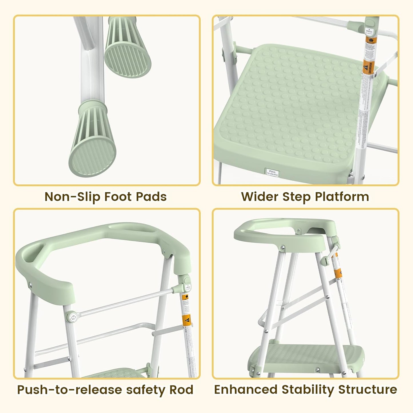 Kids Step Stool 2 Steps, Toddler Tower for Kitchen Counter Learning, Toddler Kitchen Stool Helper with Anti-Drop Safty Railing Kids Standing Folding Stepper, Green