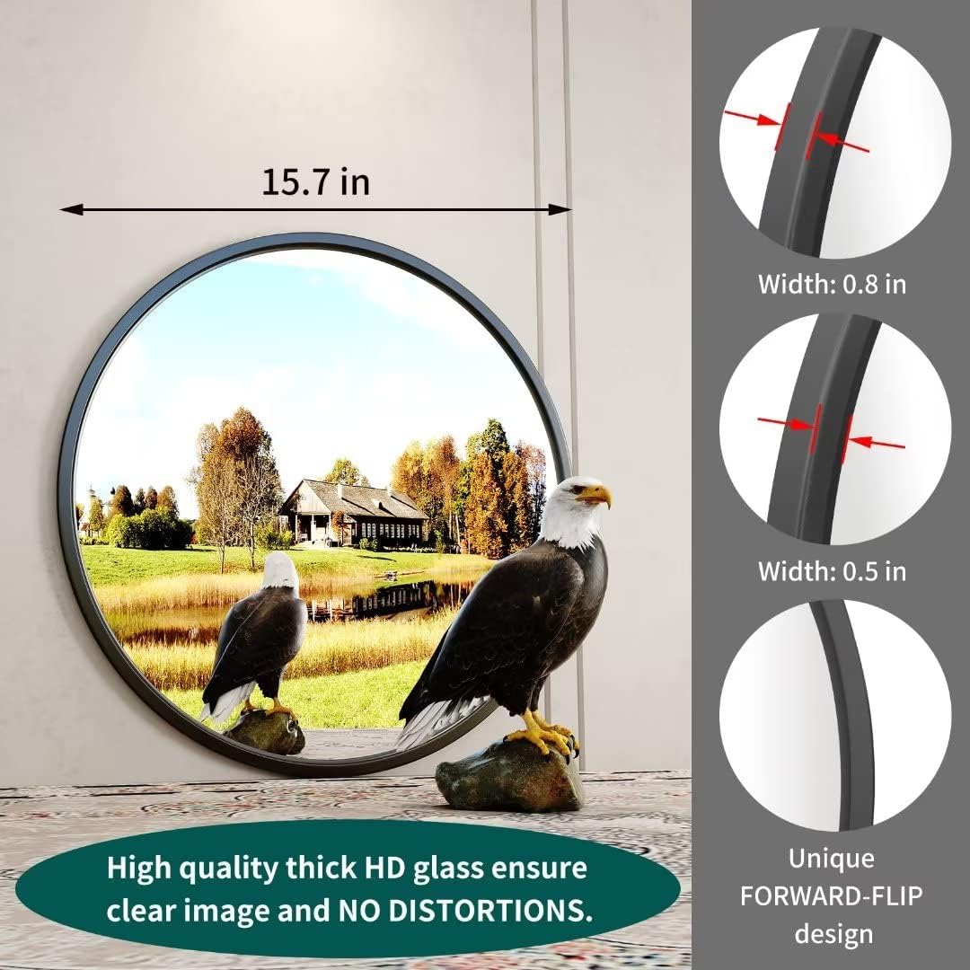 Growsun 15.7'' Black Round Mirror, Circle Wall Mirror for Bathroom Vanity, Entryway Living Room with Metal Frame for Home Decor