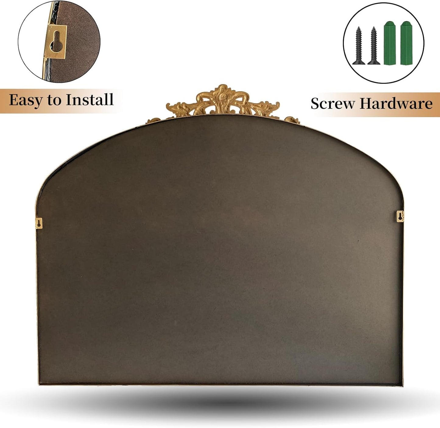 WAMIRRO Ornate Gold Mirror,Vintage Arched Baroque Antique Mirorrs for Living RoomHallwayFireplaceBathroomEntryway 36"X30"