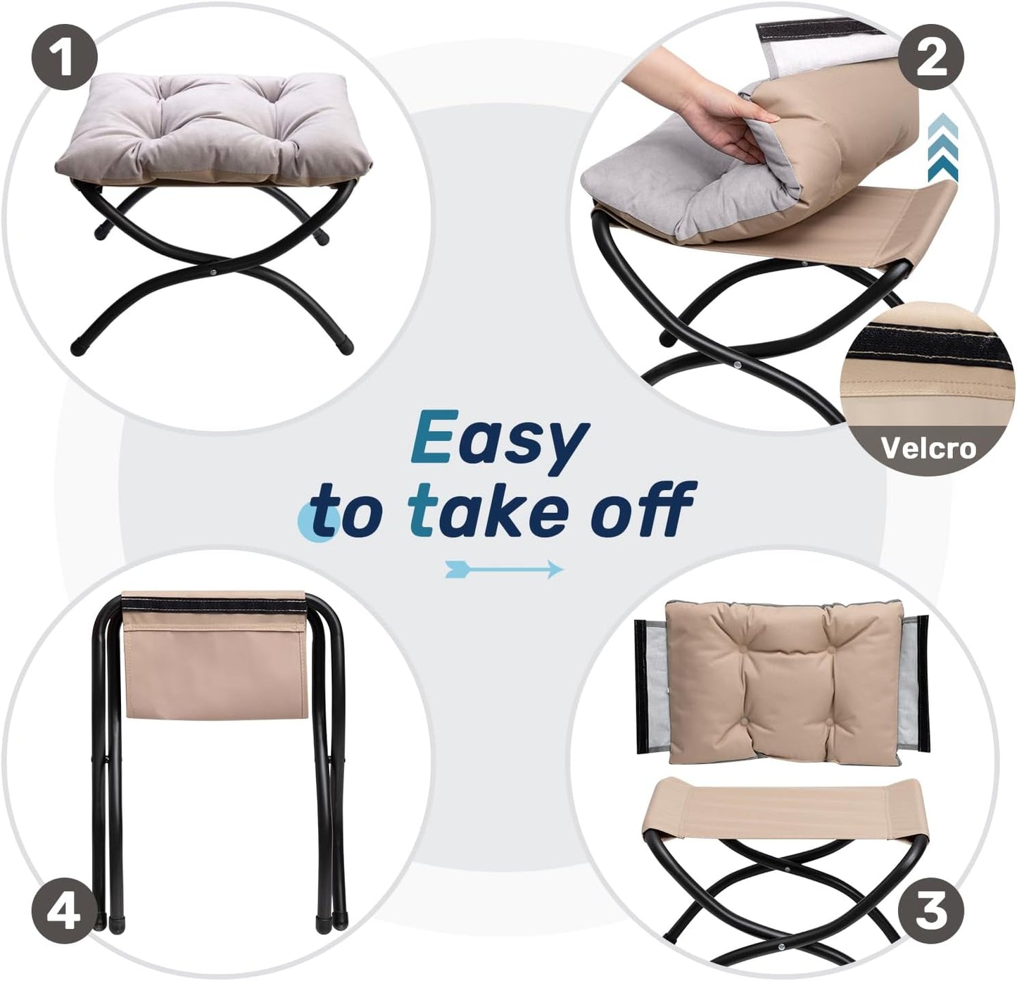 HollyHOME 15"(H) Folding Footrest Stool, Upholstered Small Foldable Ottoman, Accent Padded Sofa Foot Stool for Lazy Chair, Metal Frame Portable Foot Rest Ottoman for Home, Living Room, Bedroom, Grey