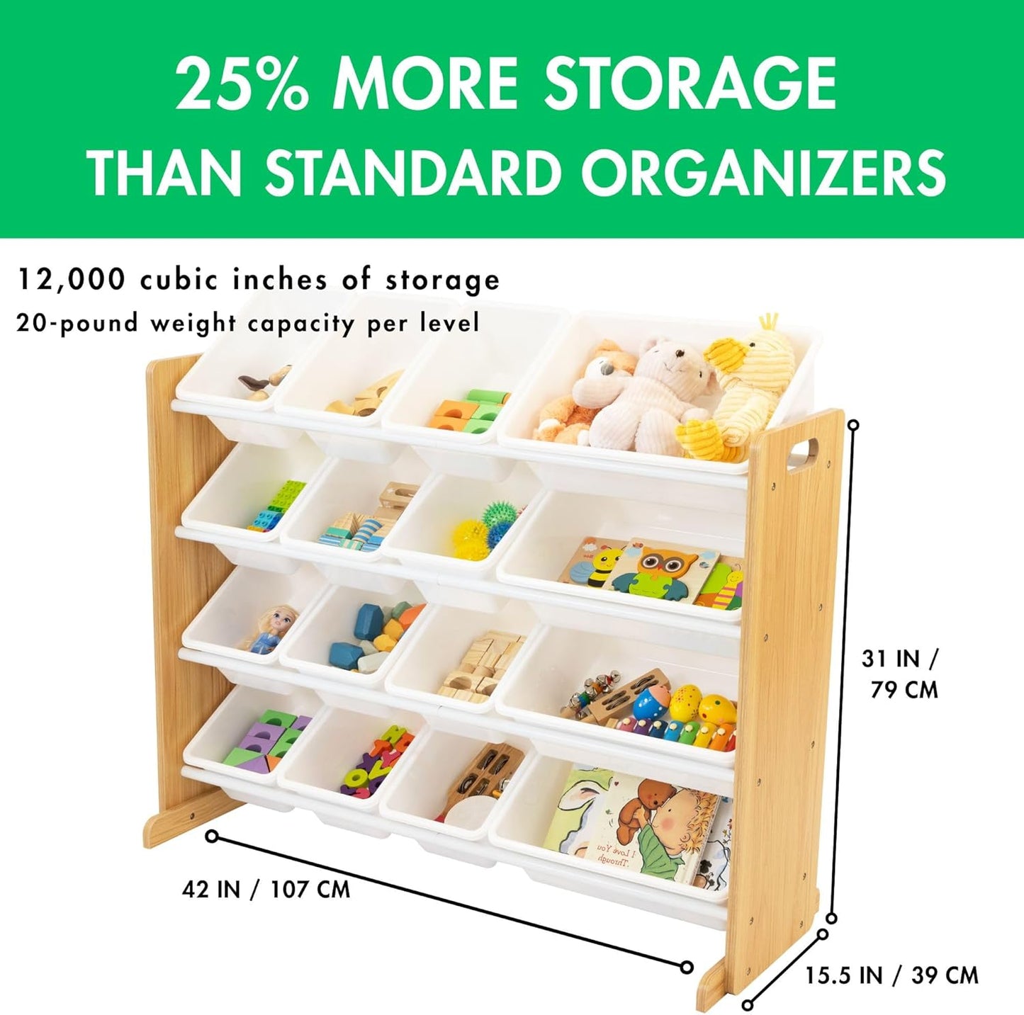 Humble Crew Supersized Toy Storage Organizer with 16 Removable Bins, Natural/White – Large Toy Storage for Toddlers Ideal for Kids' Rooms, Playrooms, and Nurseries - Modern Toy Bins for Kids