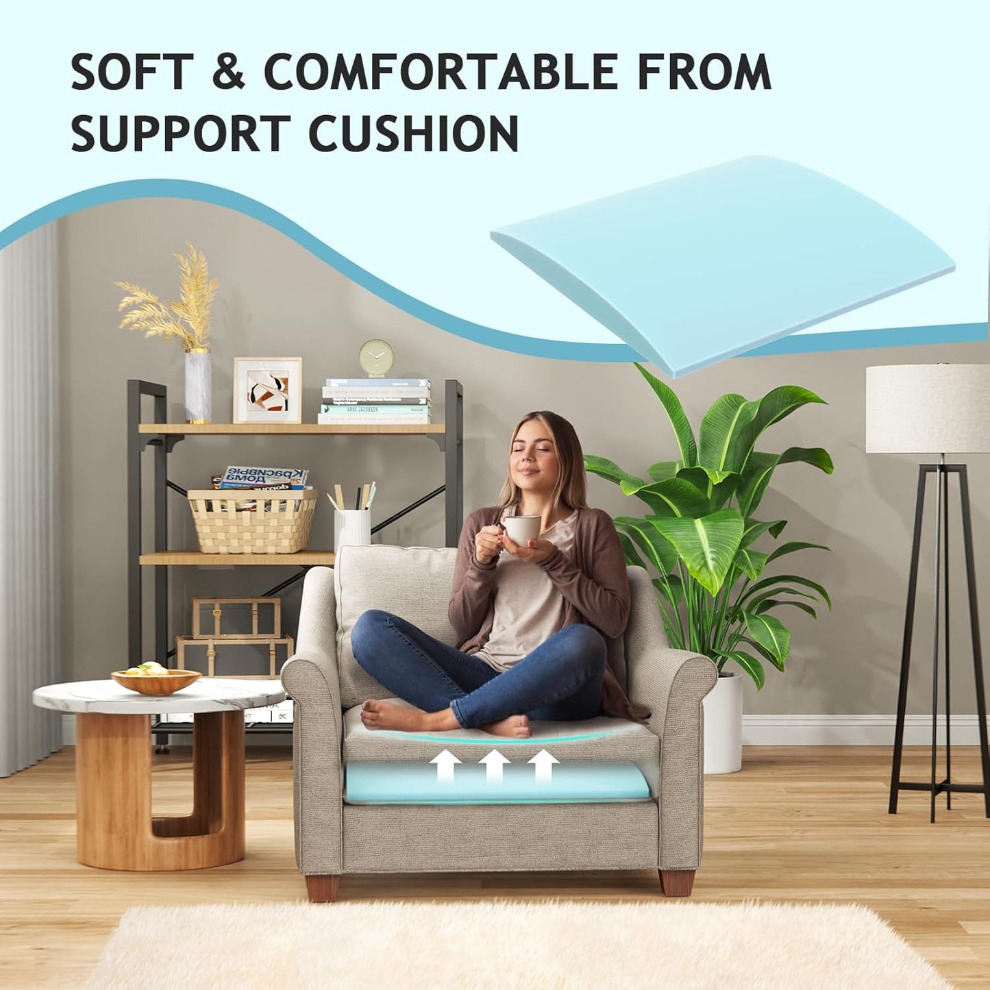 Couch Cushion Support for Sagging Seat Sofa Couch Supports for Sagging Cushions Curved 40D High Density Foam Blue Pack of 1