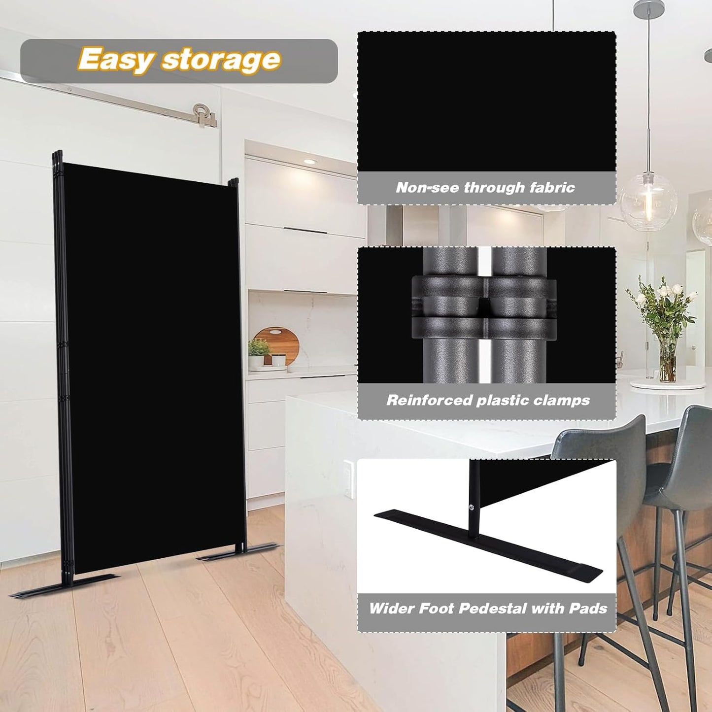 Room Divider, 3 Panel Folding Privacy Screens with Wider Support Feet, 6 Ft Portable Room Partition for Room Separator, 102" W X 71" H, Black