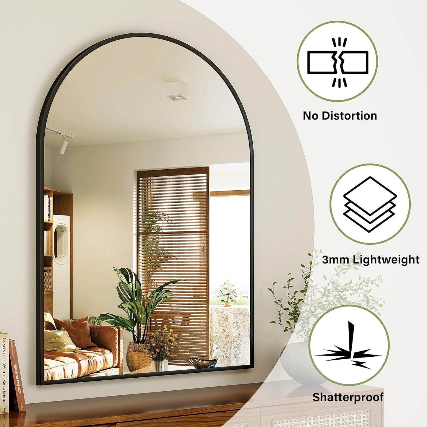 Arch Bathroom Mirror, 24x36 inch Arched Bathroom Mirror/Wall Mounted Vanity Mirror - Arch Metal Frame Wall Mirror for Bathroom Bedroom Living Room, Black