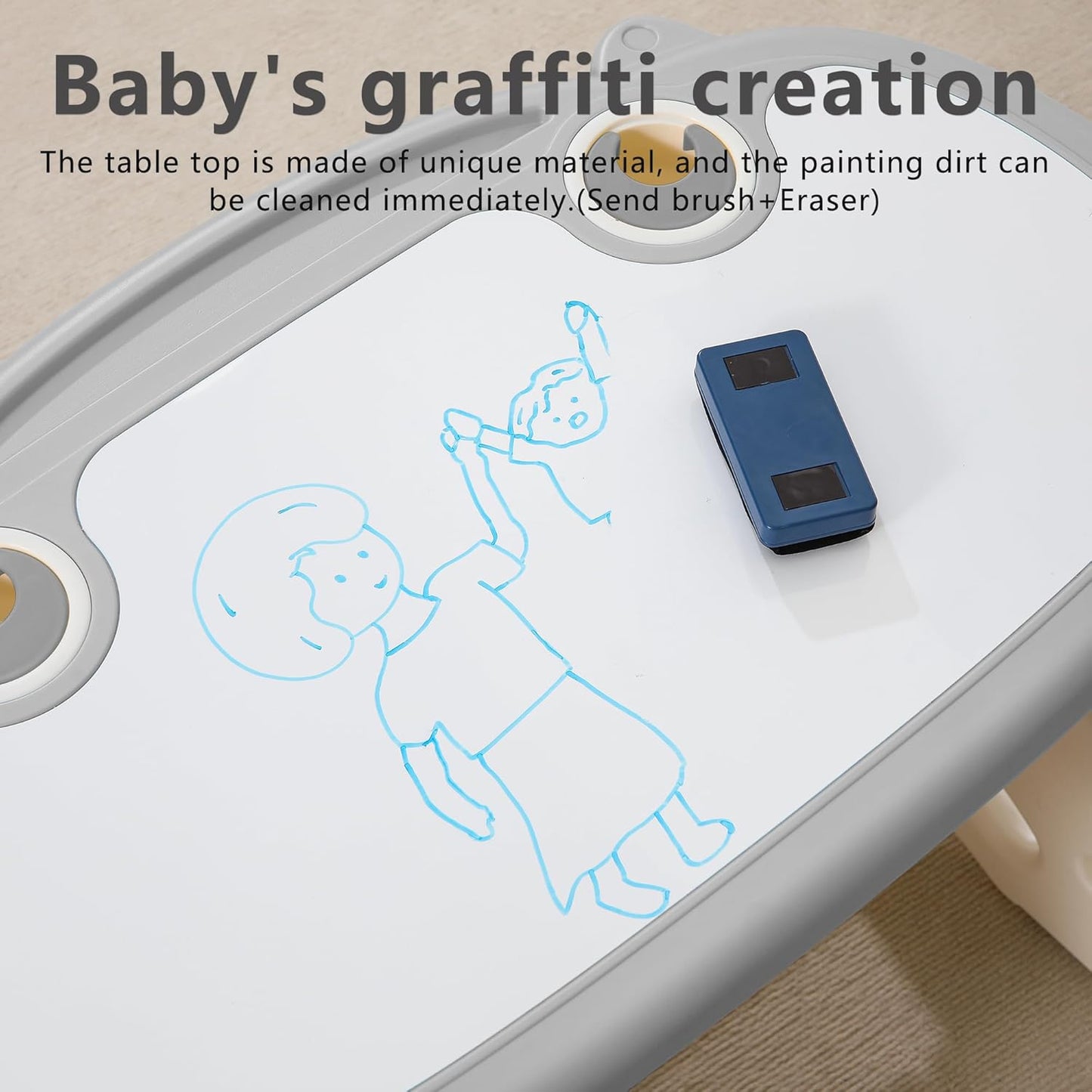 Kids Table and Chair Set The Table Can Be Graffiti and The Height Can Be Raised and Lowered for Children Age 2-10 The Order Includes Watercolor Pen and Blackboard Eraser