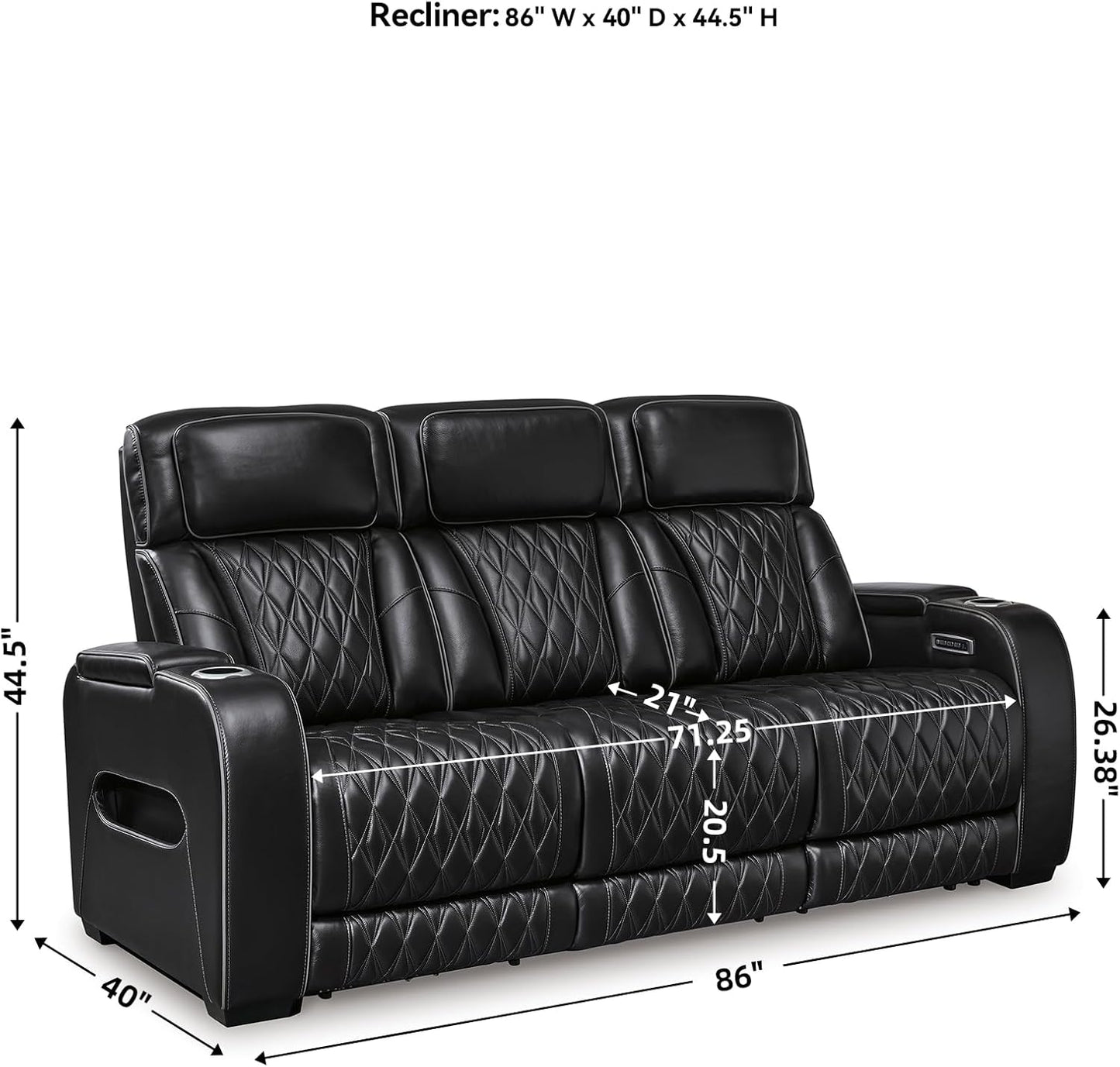 Signature Design by Ashley Boyington Contemporary Leather Match Power Reclining Sofa with Adjustable Headrest, Cup Holder, USB Charging Ports, Air Massage System and LED Lighting, Black