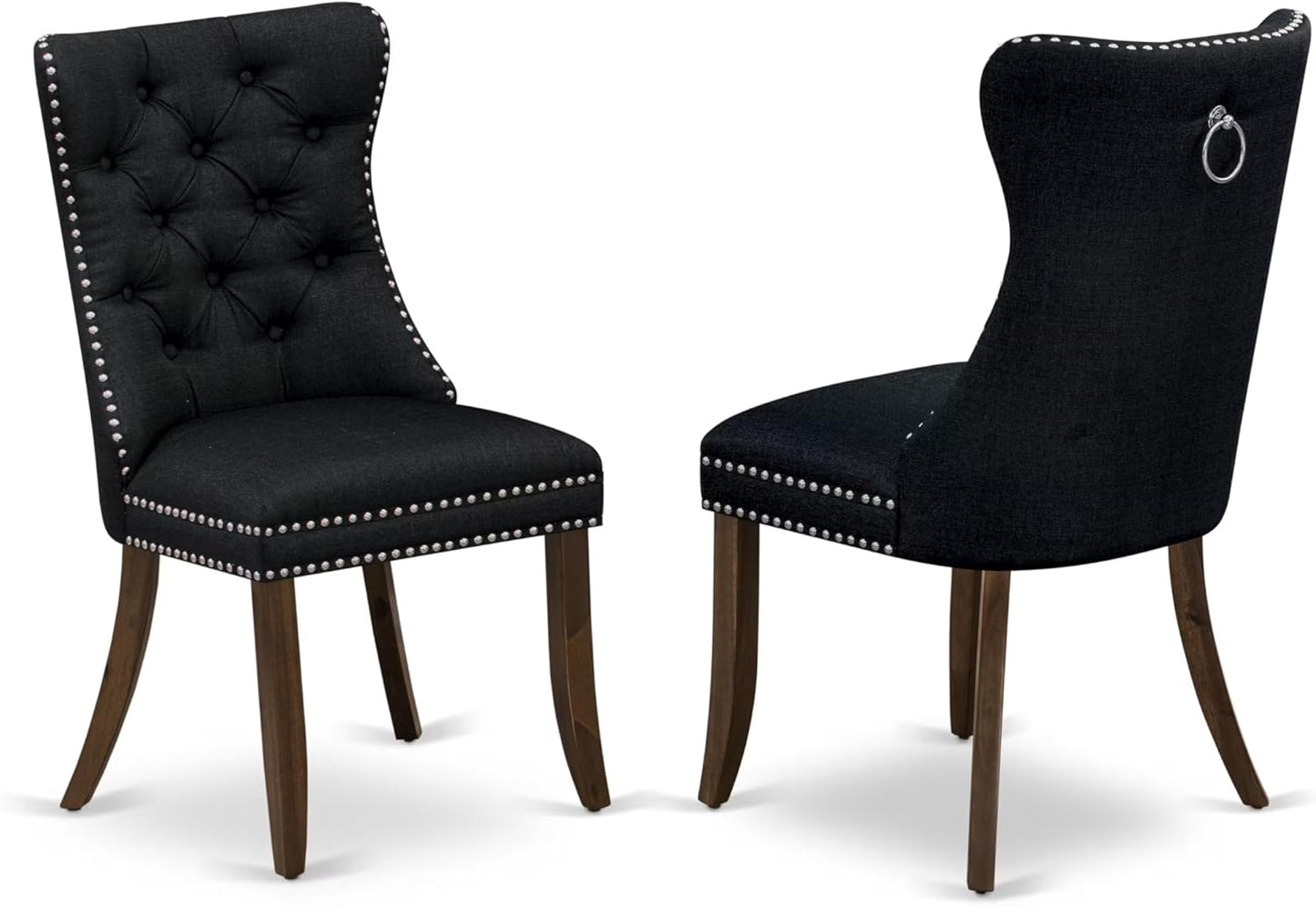 East West Furniture ANDA3-AWA-24 3 Piece Kitchen Table & Chairs Set Contains a Round Dining Table with Pedestal and 2 Polyester Fabric Padded Chairs, 36x36 Inch, Antique Walnut