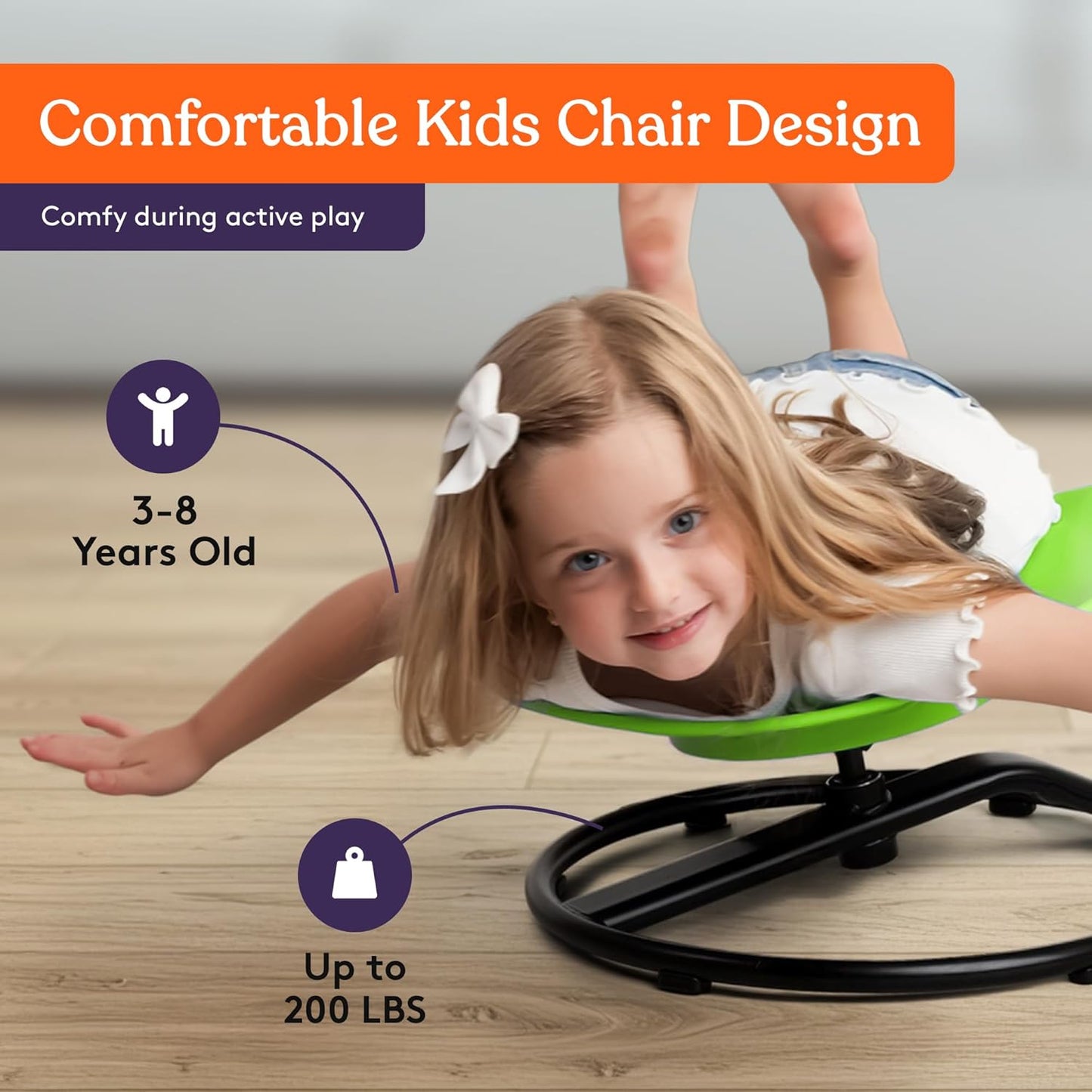 Special Supplies Smile Spinning Chair for Kids- Versatile Kids Sit and Spin Sensory Chair for Training Body Coordination for Playroom, Bedroom, or Nursery (Green)