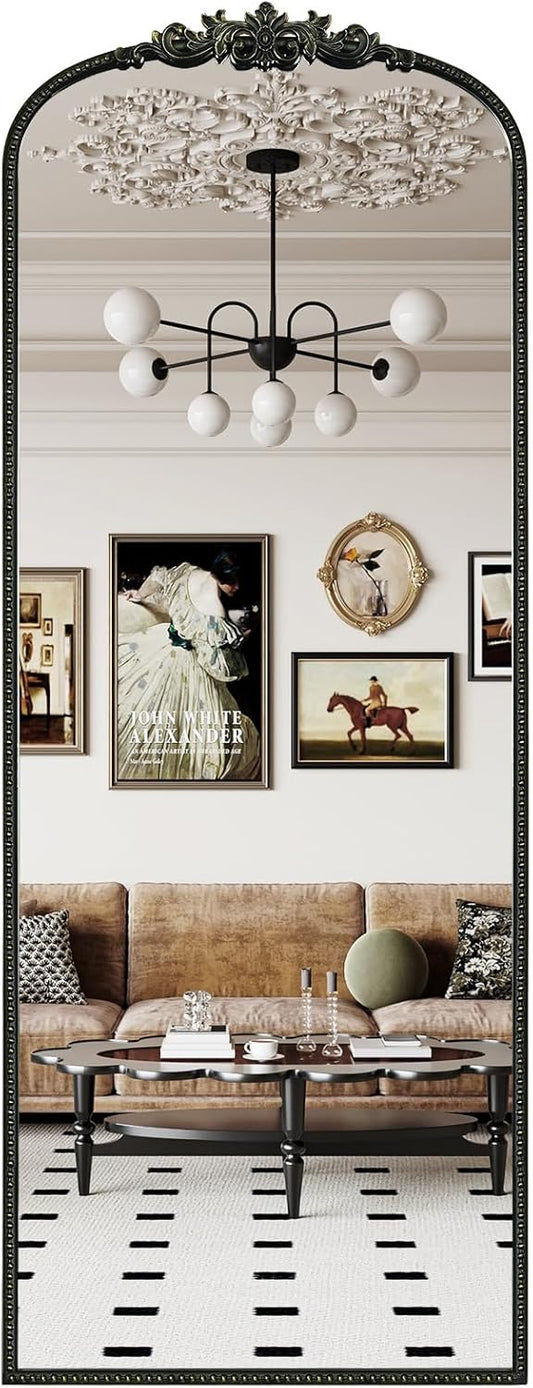 WallBeyond Arched Full Length Mirror Wall Mounted, 21x56 Inch Black Antique Mirror, Vintage Metal Frame Full Body Mirro for Bedroom, Living Room, Hanging or Leaning