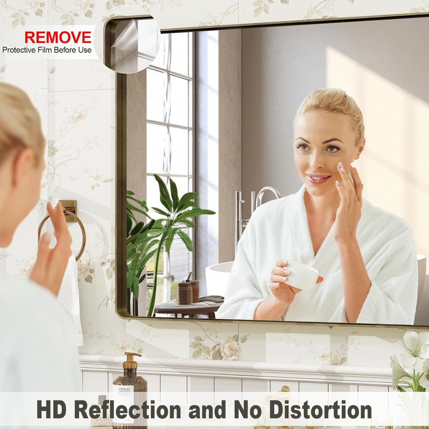 48x32 Bronze Framed Bathroom Mirror, Brushed Bronze Metal Vanity Mirror, Bronze Rectangle Mirror for Wall, Rounded Corner, Tempered Glass, Anti-Rust, Shatterproof (Horizontal/Vertical)