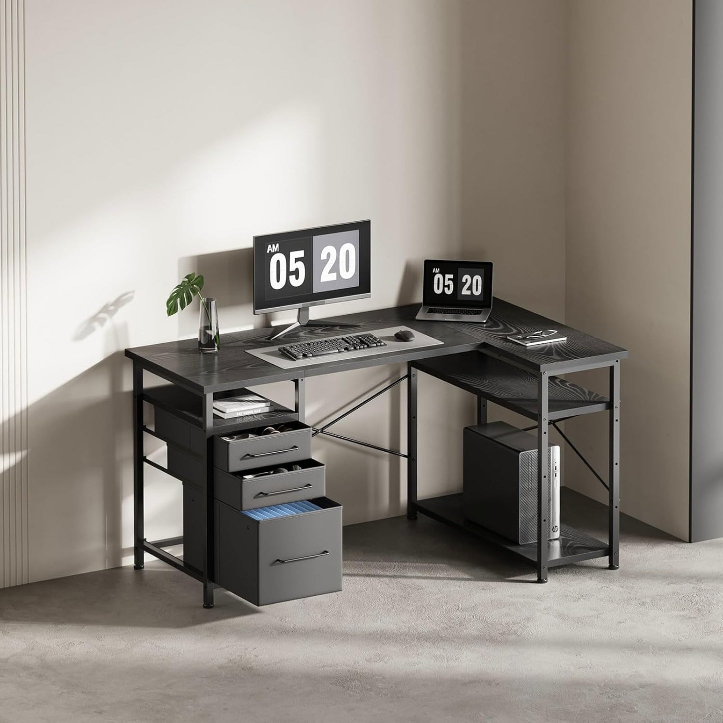 47" Computer Desk with Drawers, Desks for Bedrooms, Writing Desk with Storage, Work Desk for Small Space, Black