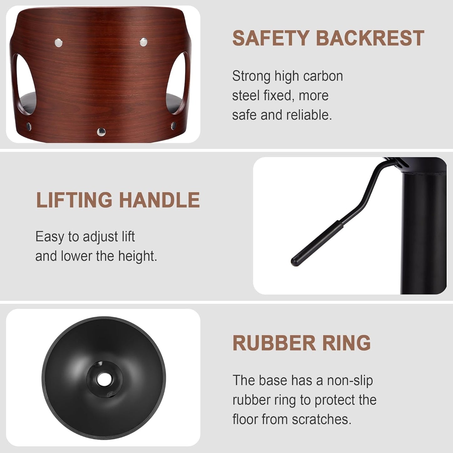 VECELO BarStools Set of 2,Counter Height Stools with Bentwood Back&Arm, Swivel Barstools,PU Leather Kitchen Island Stools, Adjustable Height Bar Chairs for Club Pub Dining Room,Black