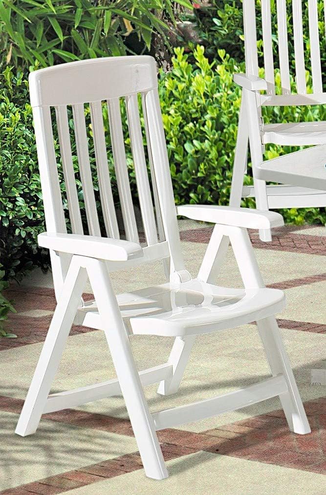 KETTLER White Plastic Lawn Chair, Premium German Made Folding Armchair, Contoured Seat with Multiple Positions, Outdoor Patio Furniture 4-Position Folding Chair Snow-White