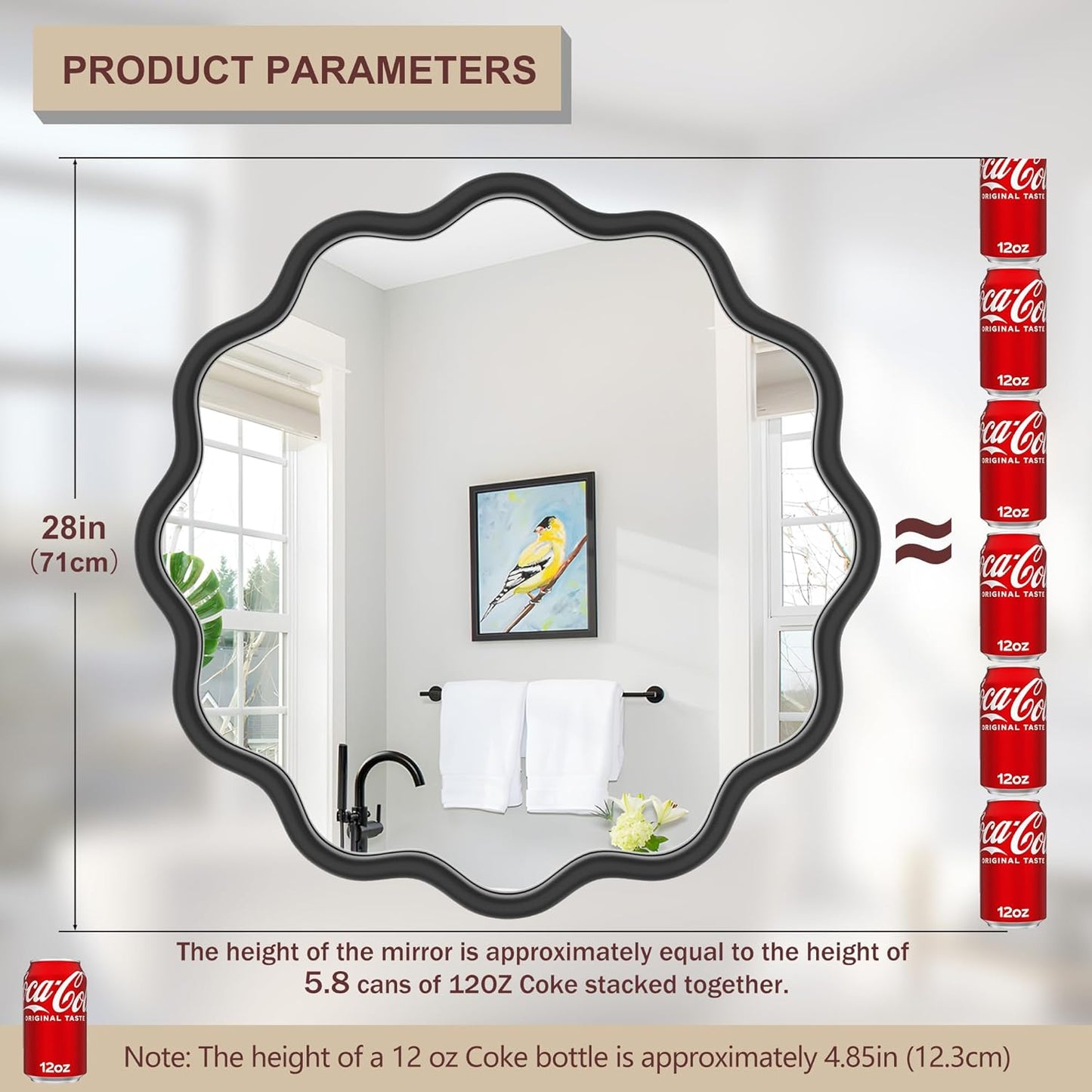 PROHOMEWARE Black Round Mirror 28 Inch Wavy Bathroom Vanity Mirror Gold Frame Modern Wall Mirror Decorative Wall-Mounte Anti-Rust, Tempered Glass