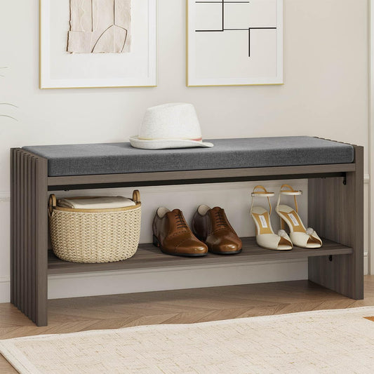 BON AUGURE Shoe Storage Bench, Entryway Bench with Cushion, Ottoman Benches for Bedroom, Living Room, Shoe Rack Seat for Hallway Entry (Greige Oak, 40 Inch Wide)