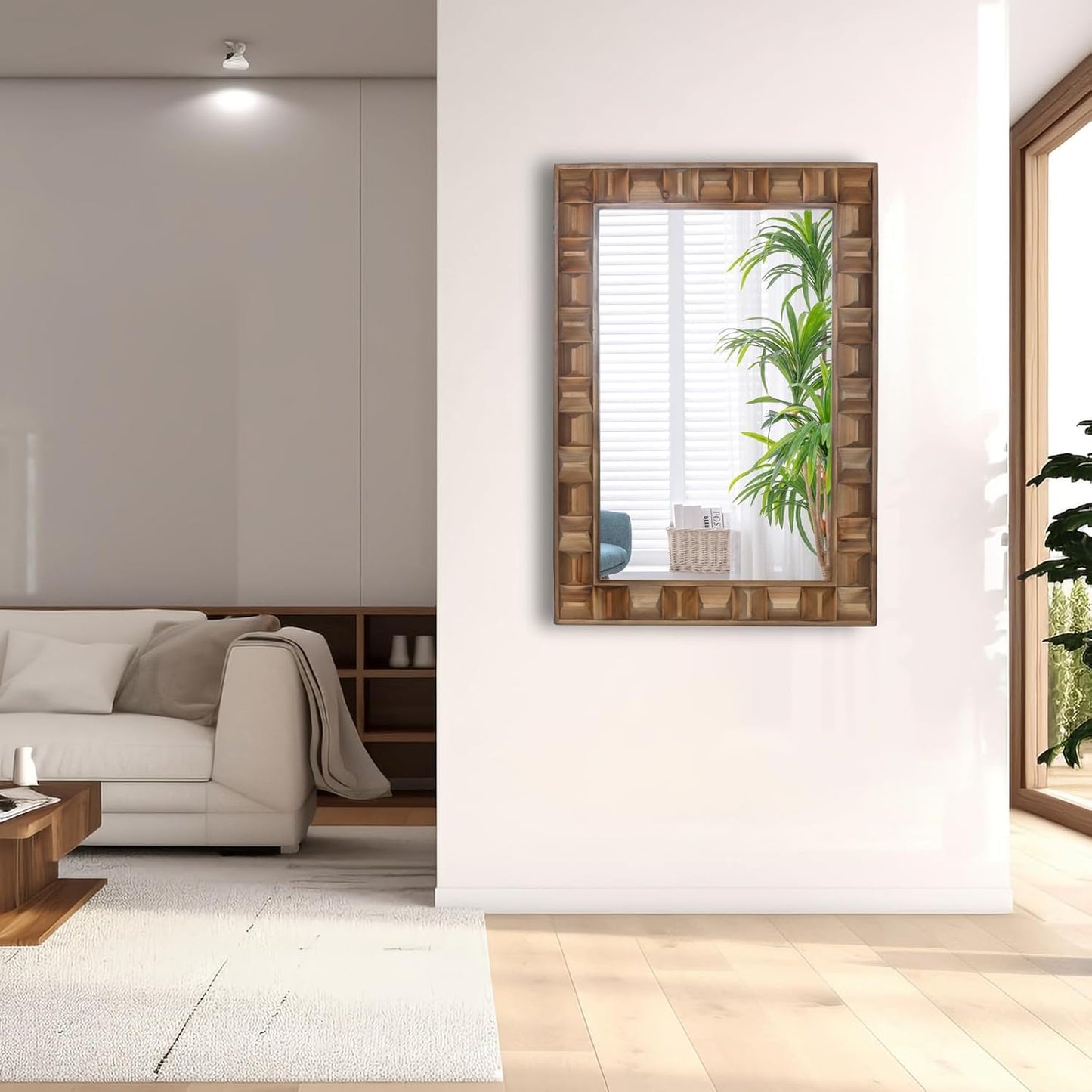 22x30 Inch Farmhouse Rectangular Wall Mirror, Rustic Wooden Frame Decorative Mirror for Bathroom Vanity, Bedroom, Living Room & Entryway – Vertical or Horizontal Hanging