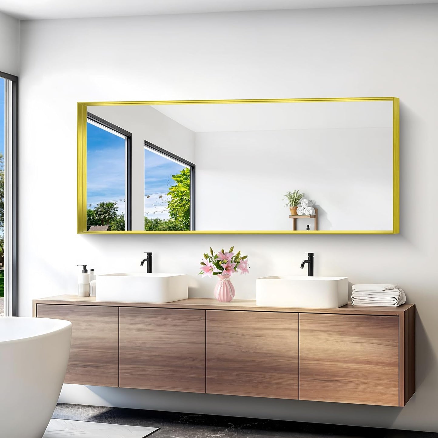 Gold Bathroom Mirror, 72x30 Inch Rectangular Framed Mirror, Large Wall Mounted Bathroom Vanity Mirror Over Sink for Bedroom,Restroom, Living Room, Hangs Vertically or Horizontally