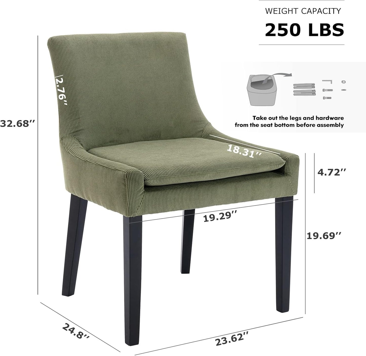 COLAMY Modern Dining Chairs Set of 4, Upholstered Corduroy Accent Side Chairs with Mid Back and Wood Legs for Living Room/Dining Room- Light Green