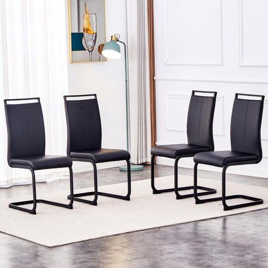 Modern Dining Chairs Set of 4,High Back Kitchen Chairs,Side Room Chair with Black Powder Coating Metal Legs,Easy to Clean Upholstered Dining Chairs,Ideal for Living Room(Black Chairs)