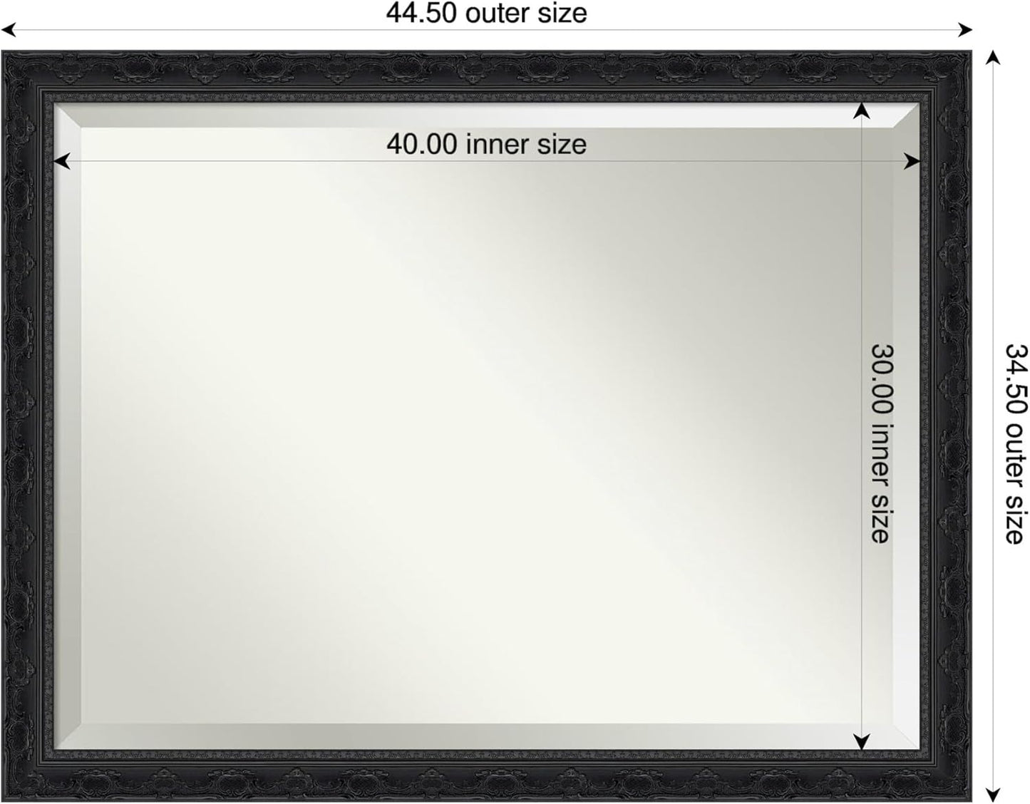 Amanti Art Bathroom Mirror for Over Sink, 35x45 Filigree Gloss Black Rectangle Vanity Mirror, X-Large Traditional Frame, Hangs Horizonally and Vertically, Bathroom Wall Decor, Beveled Edge