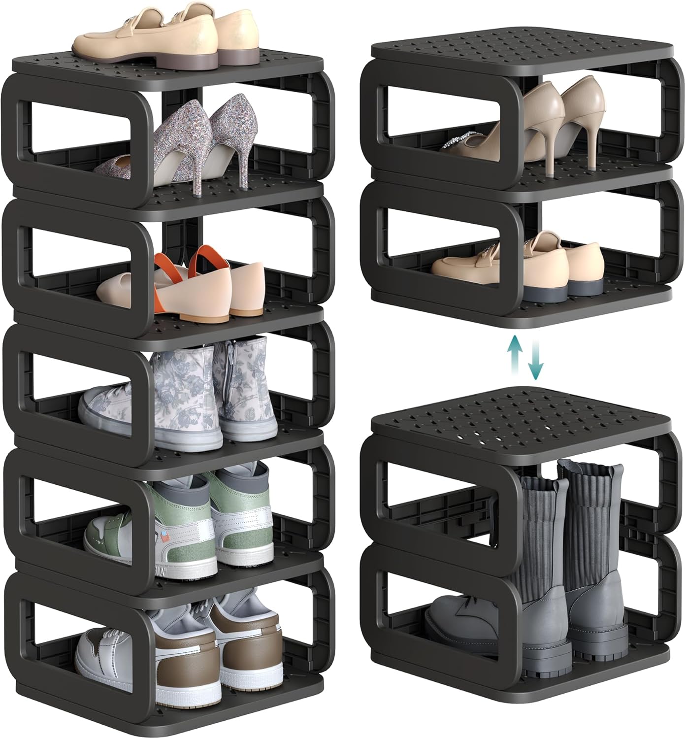 SONGMICS Shoe Rack, Shoe Organizer, 6 Shelves, Shoe Storage, Narrow Shoe Shelf, Open Shelf for Entryway, Living Room, Bathroom, Space-Saving, Ink Black ULPC037B01