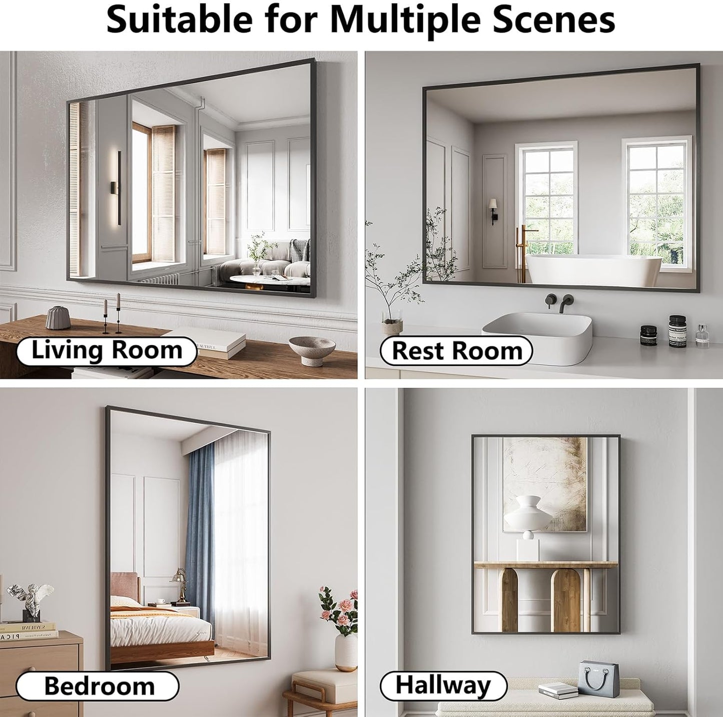 Koonmi Bathroom Mirror 36x48 Bathroom Wall-Mounted Mirrors, Modern Vanity Mirror for Bedroom, Living Room, Aluminum Alloy Frame Allow to Hang Horizontally or Vertically