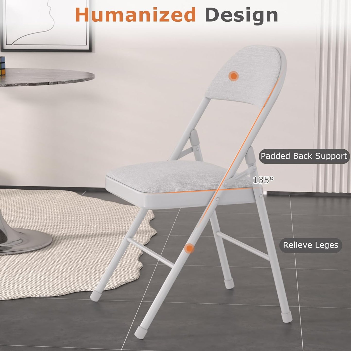 VECELO Padded Folding Chairs 4 Pack, Comfortable Cushioned Seat & Backrest with Steel Frame, for Office, Indoor Outdoor, Commercial Events, Light Grey