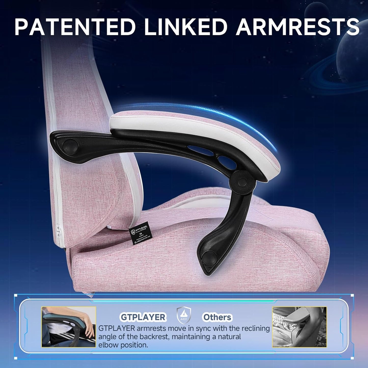 GTPLAYER Gaming Chair, Video Game Chairs with Footrest and Lumbar Support, Computer Chair for Adults with Extended Backrest, Ergonomic Reclining Silla Gamer, Linen Fabric, Pink